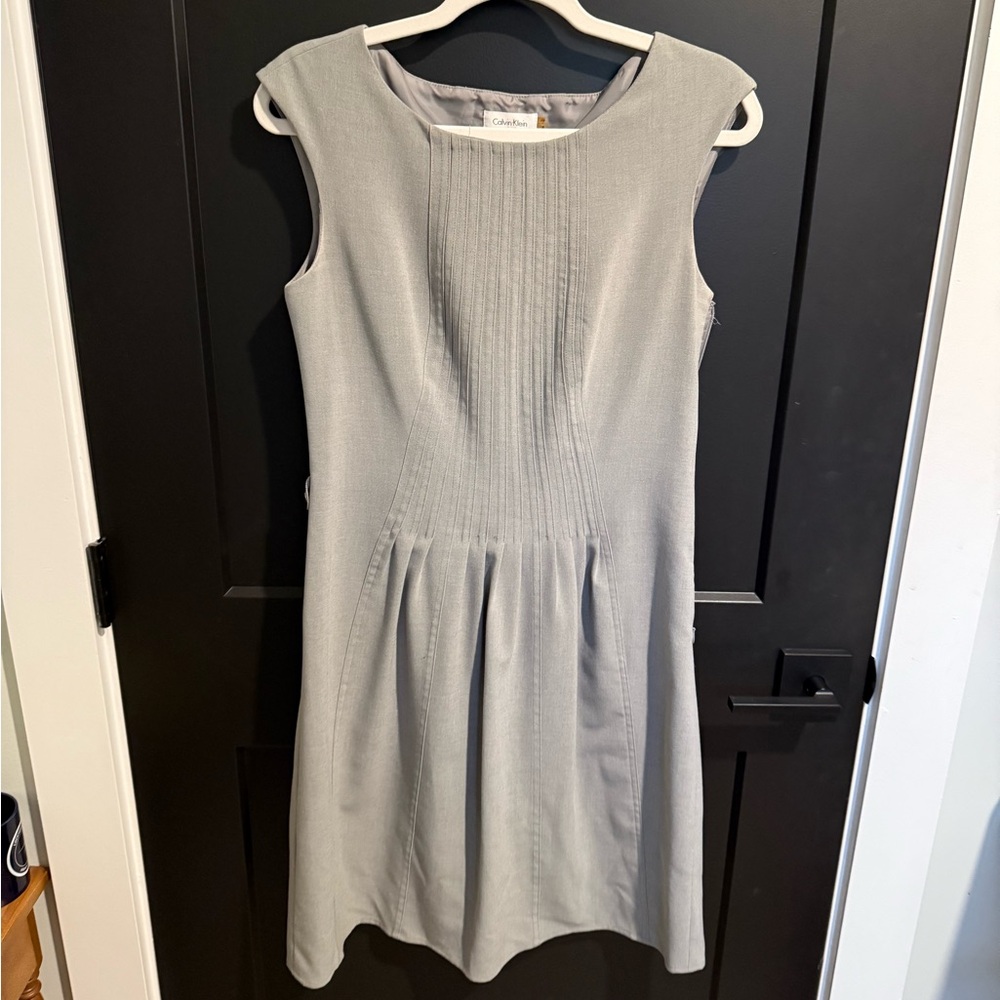 Calvin Klein Gray Pleated Sheath Midi Dress
